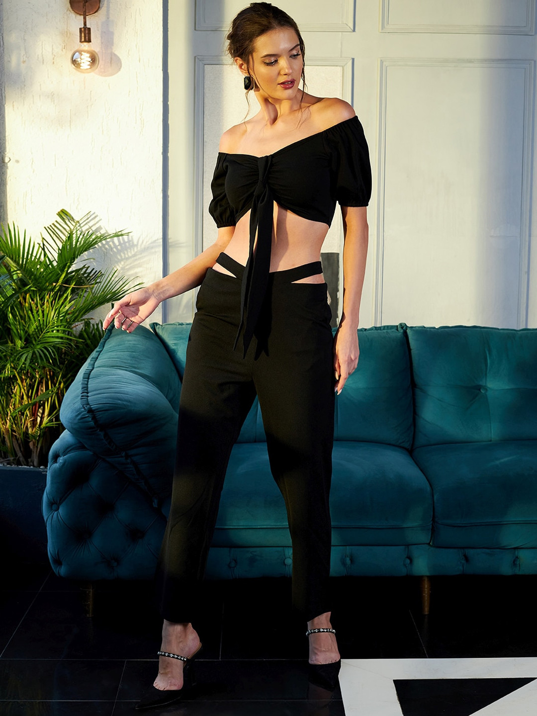 Athena Women Solid Tie-Up Co-Ords