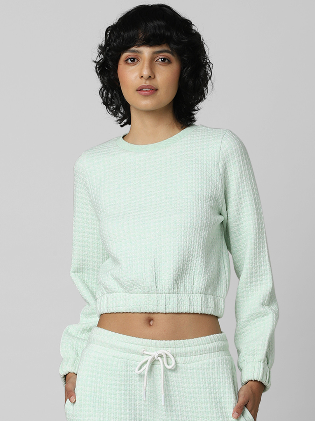 ONLY Women Green Cropped knitted Sweatshirt