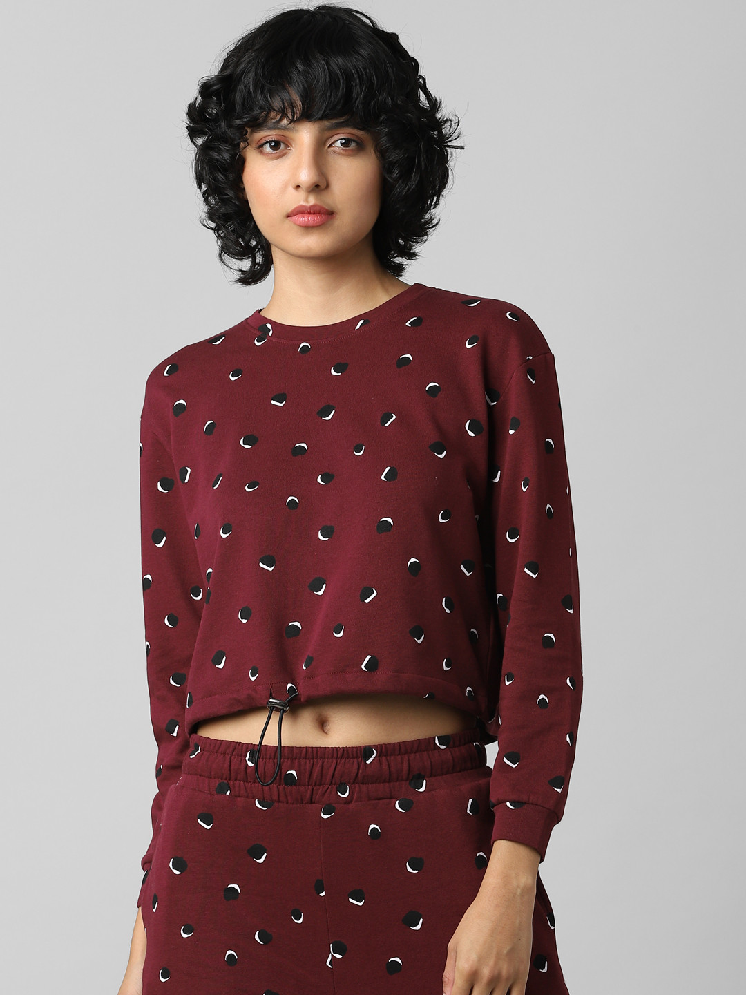 ONLY Women Maroon Printed Sweatshirt ONLJANICE DAISY AOP SW