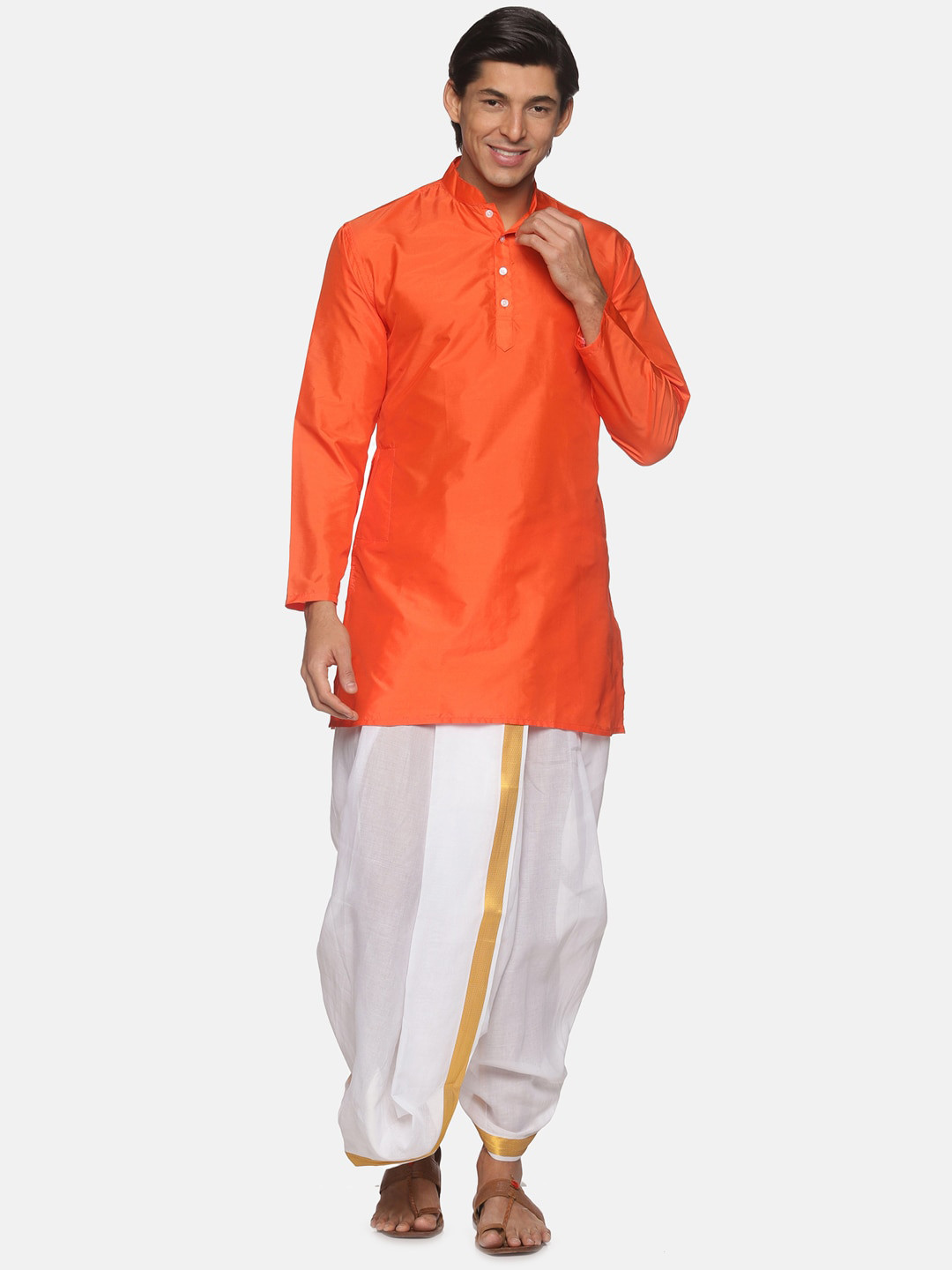 Sethukrishna Men Orange Kurta with Dhoti Pants