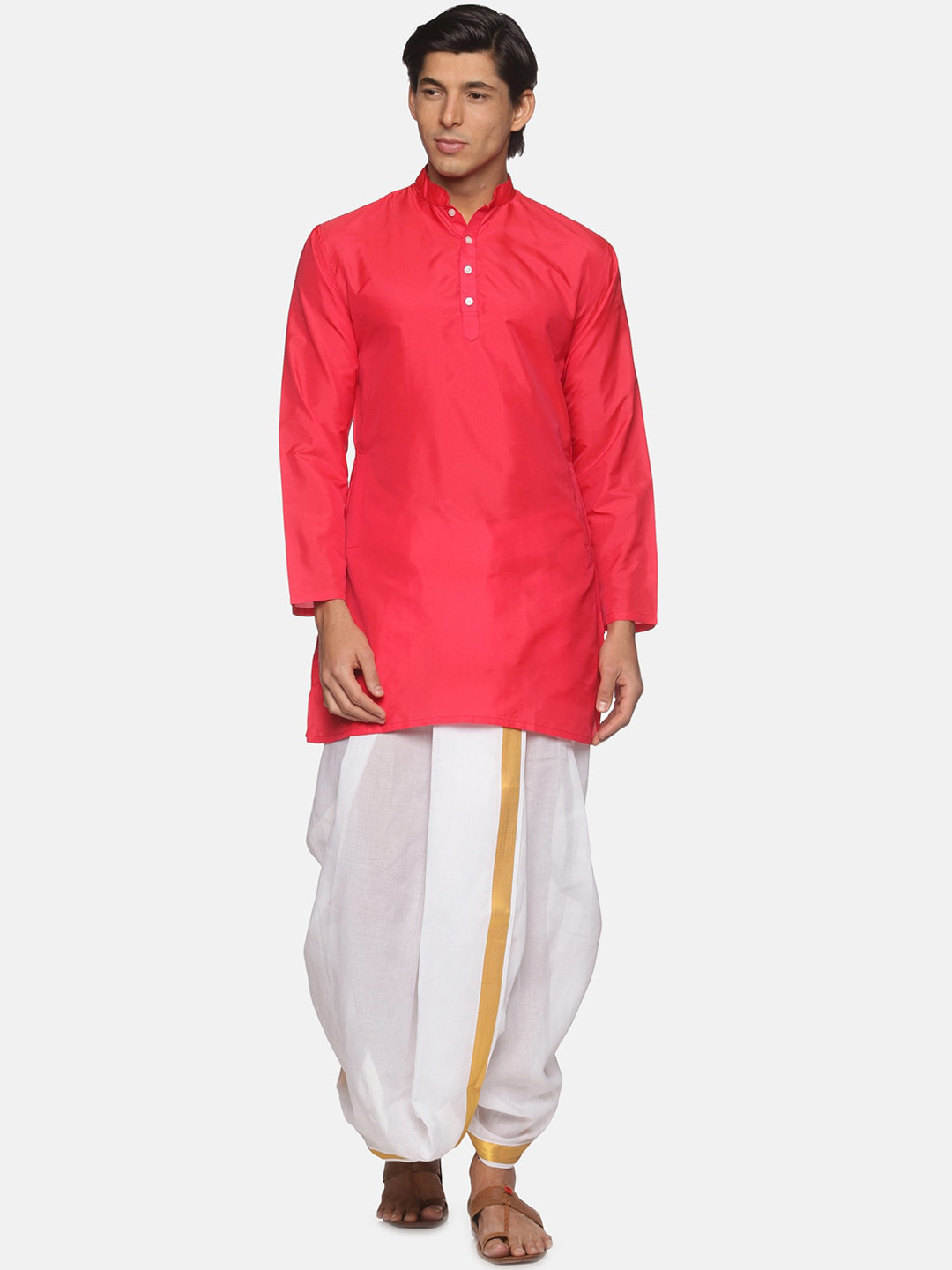 Sethukrishna Men Rose Kurta with Dhoti Pants