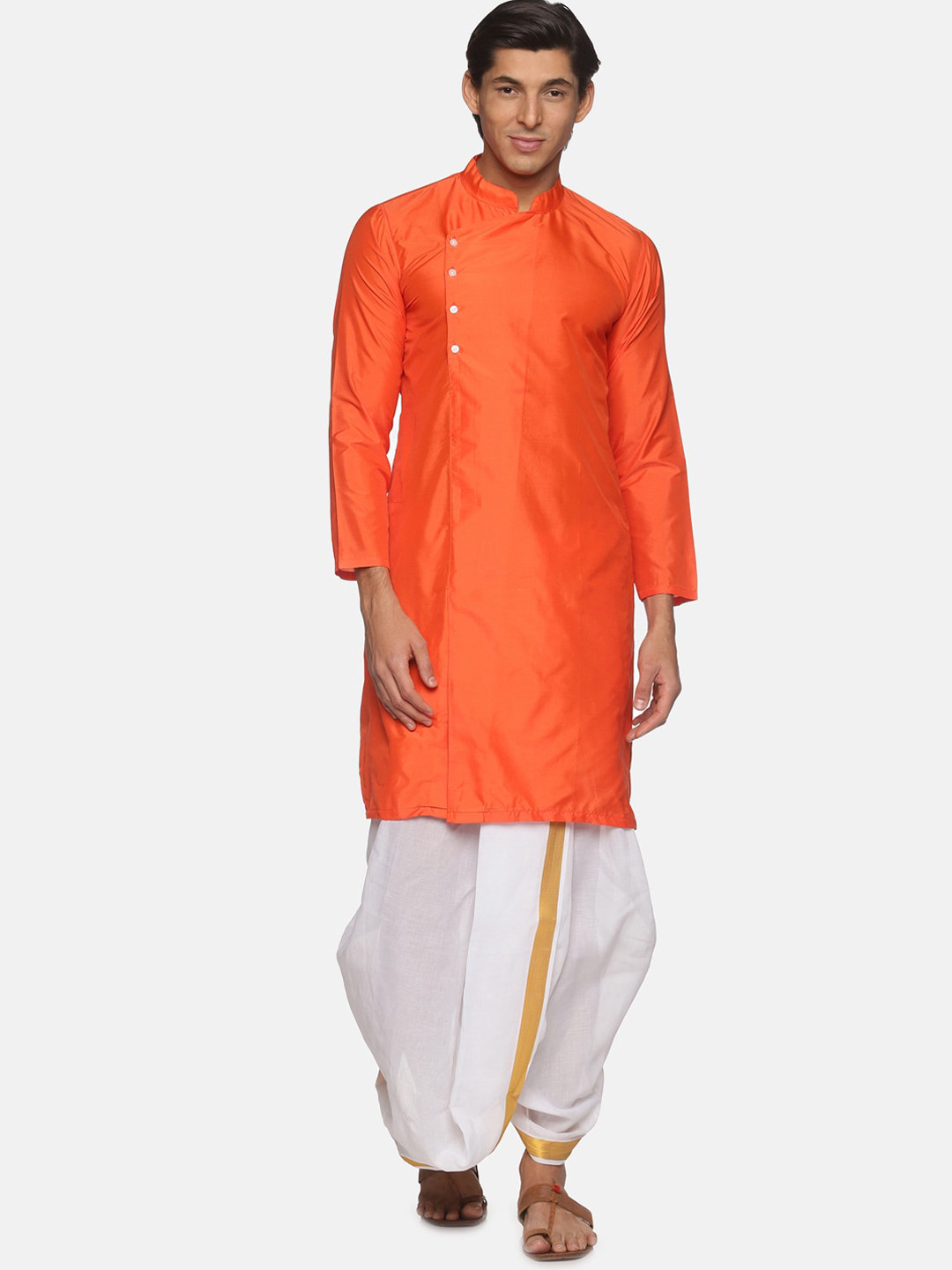 Sethukrishna Men Orange Kurta with Dhoti Pants