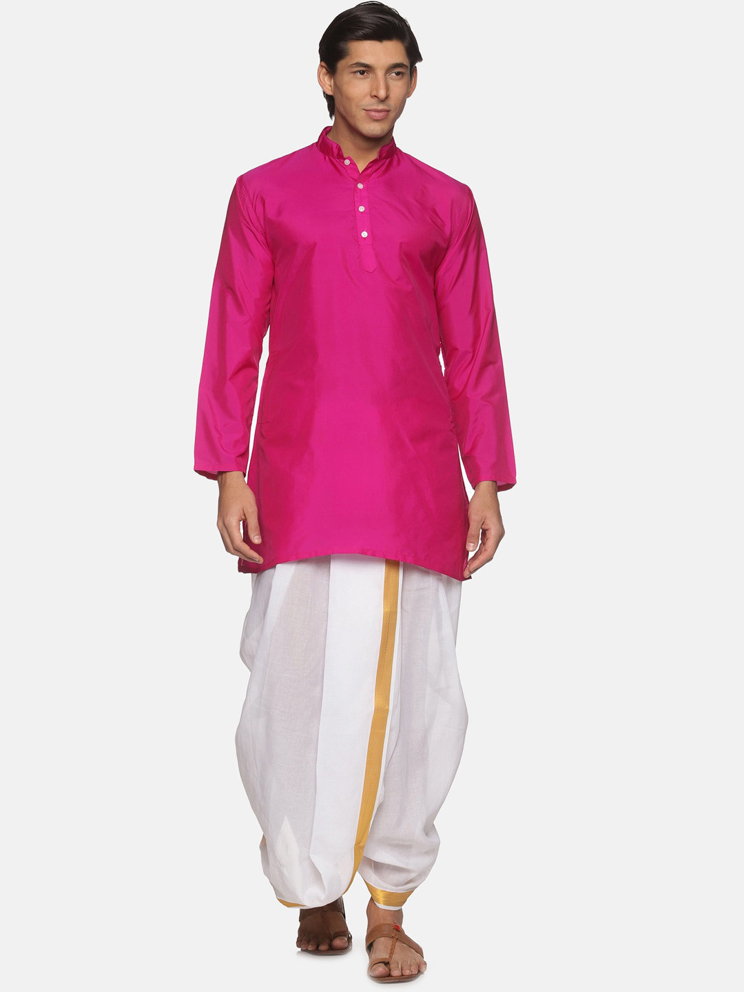 Sethukrishna Men Magenta Kurta with Dhoti Pants