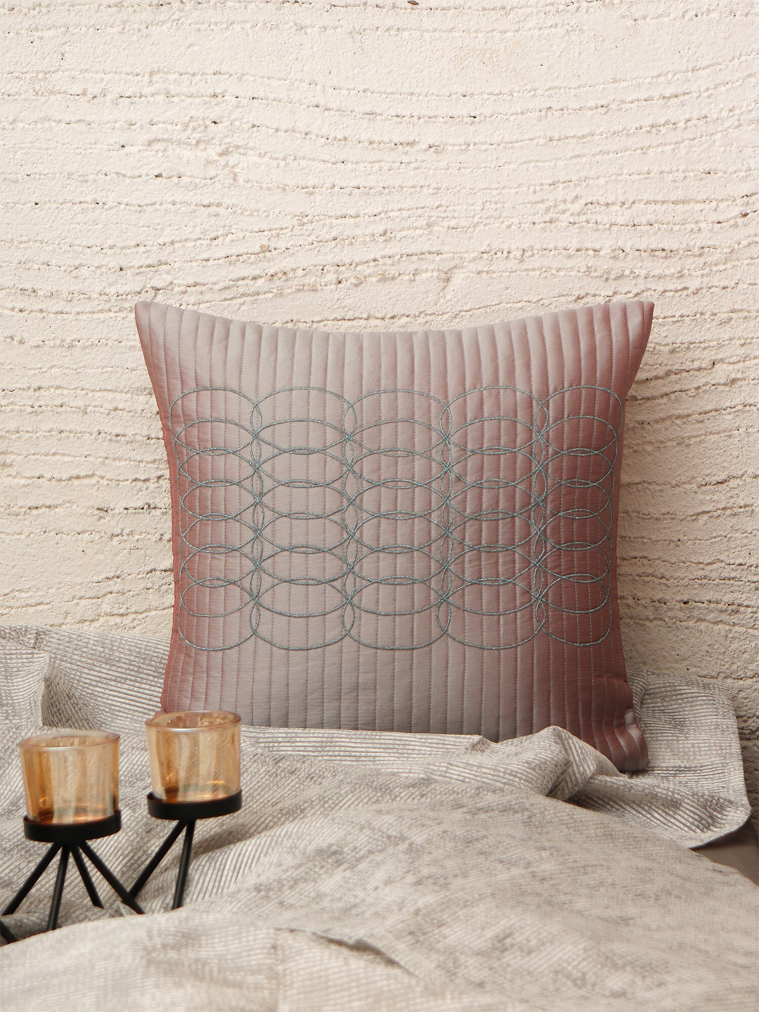 ZEBA Quilting Dark Self Design Polyester Quilted Zari Cushion Covers - 15.7 x 15.7 In