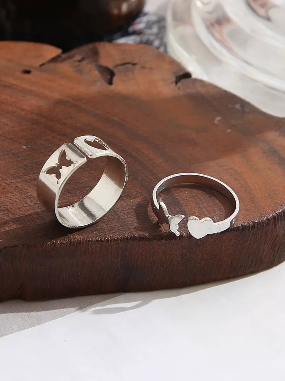 Pinapes Set Of 2 Silver-Plated & Adjustable Finger Ring