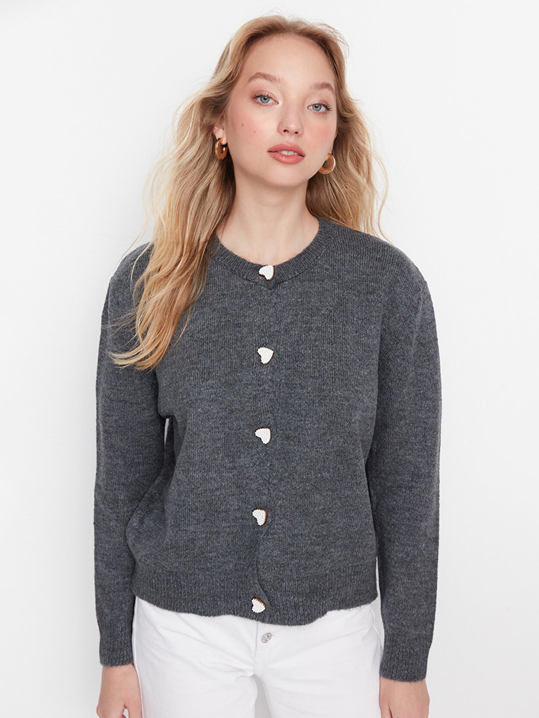 Trendyol Charcoal Mandarin Collar Shirt Style Top