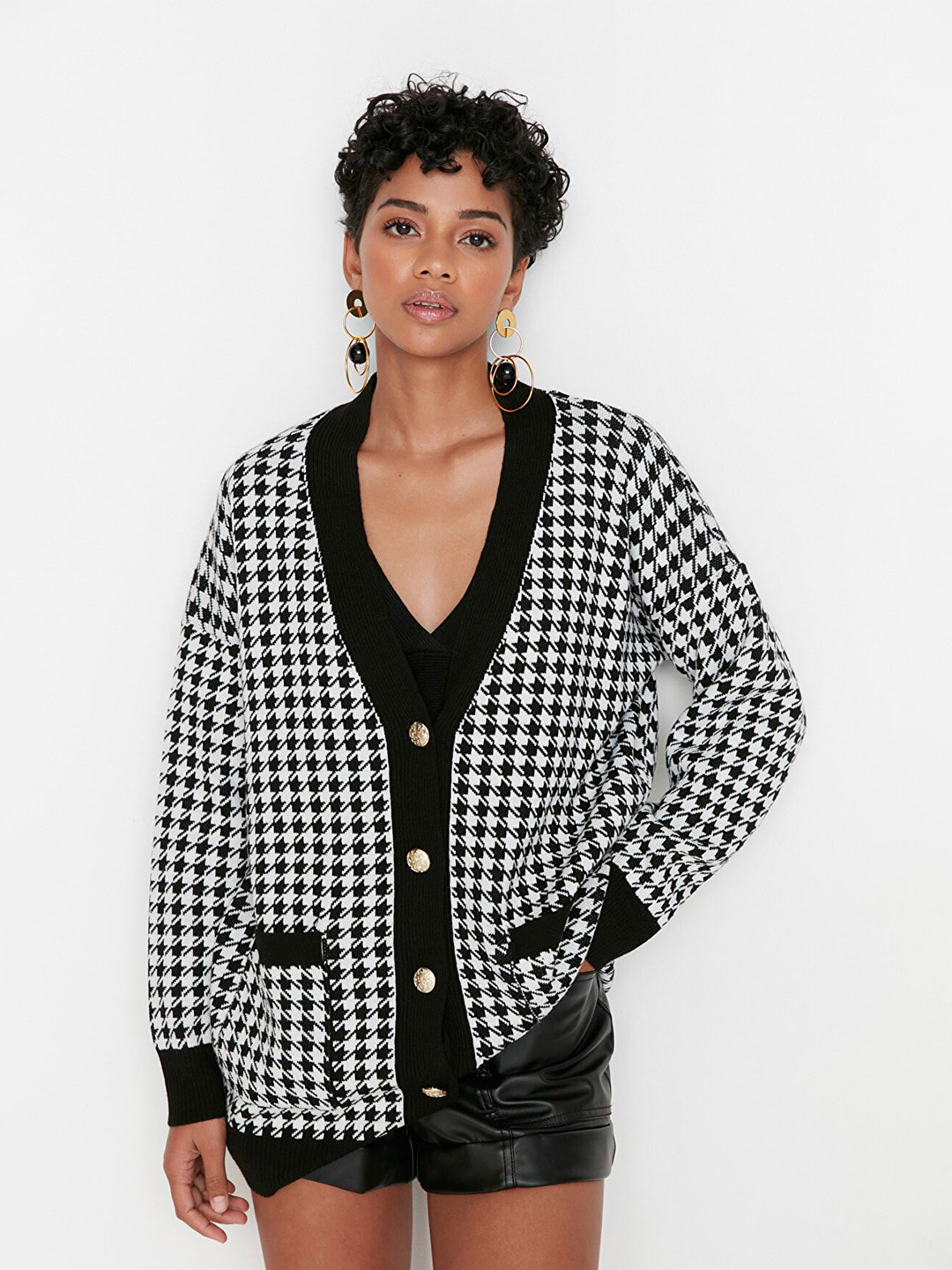 Trendyol Black Checked Shirt Style Top