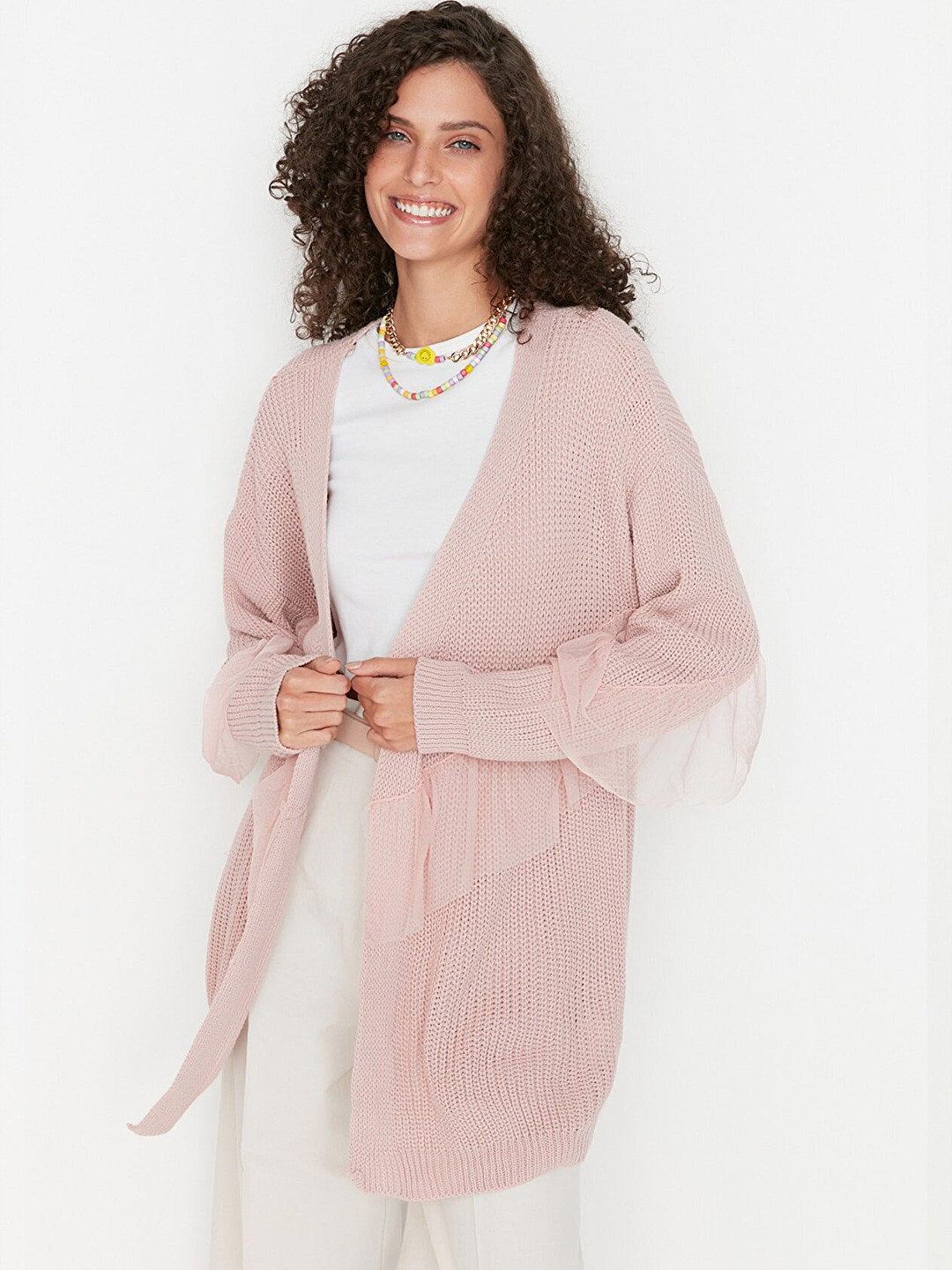 Trendyol Women Pink Front Open Acrylic Shrug
