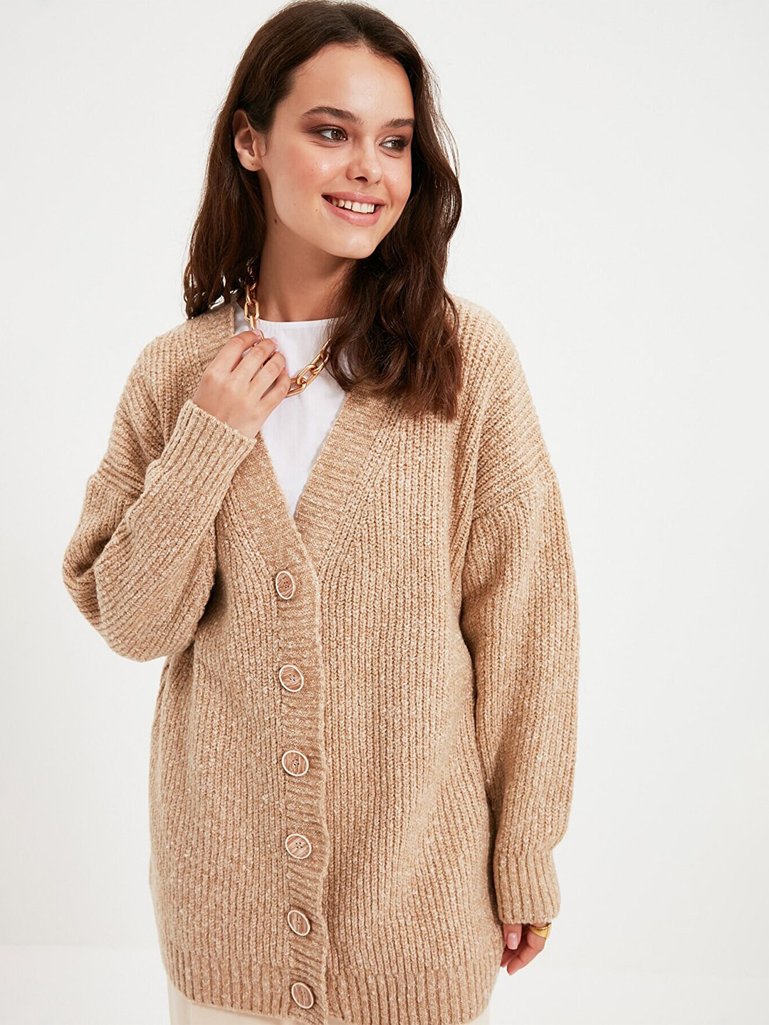 Trendyol Beige Striped Shirt Style Top