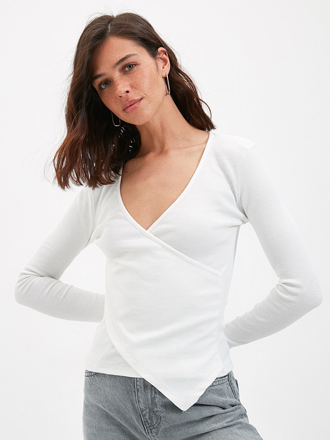 Trendyol Off White Wrap Top