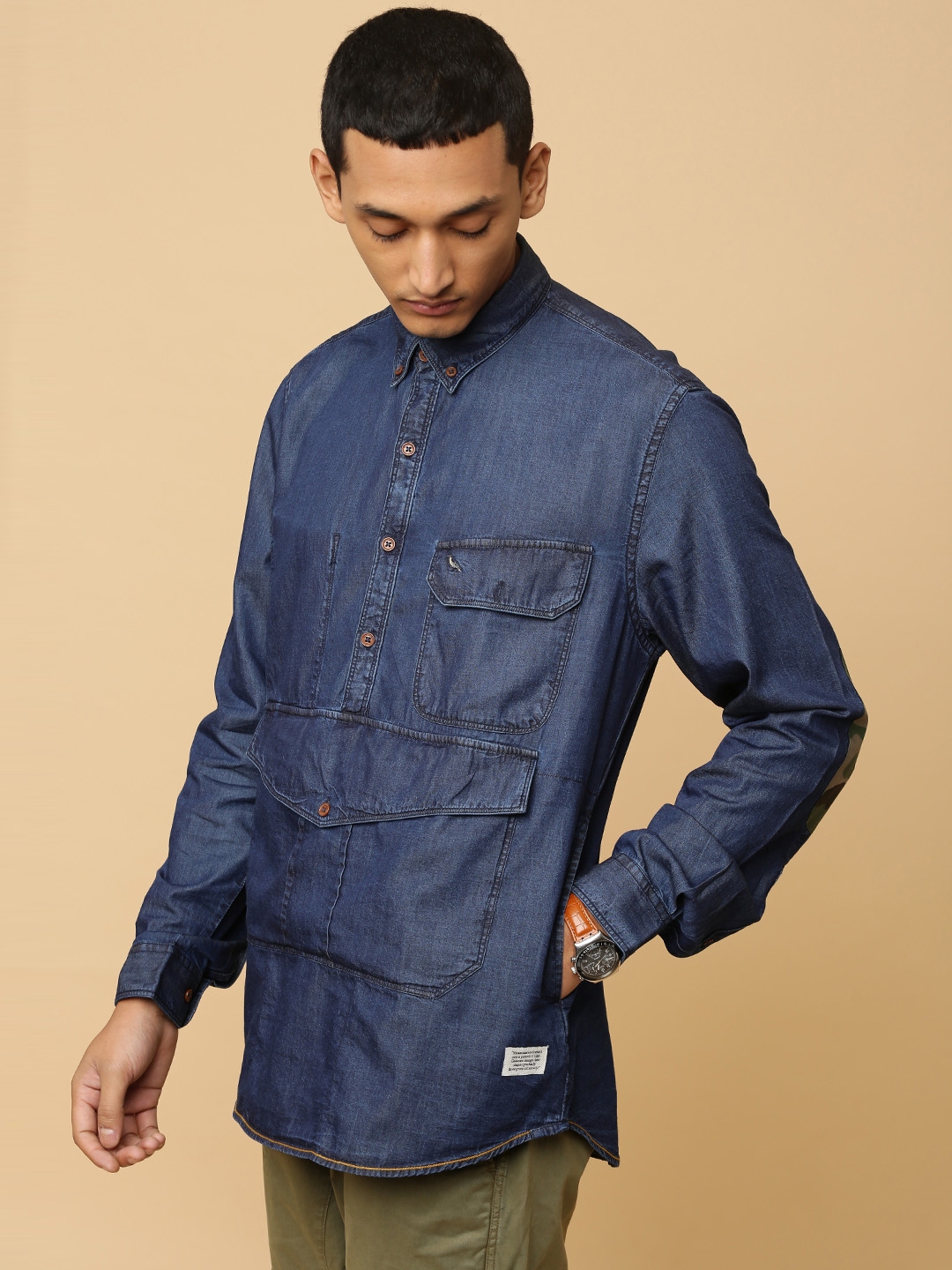 navy shirt dark jeans