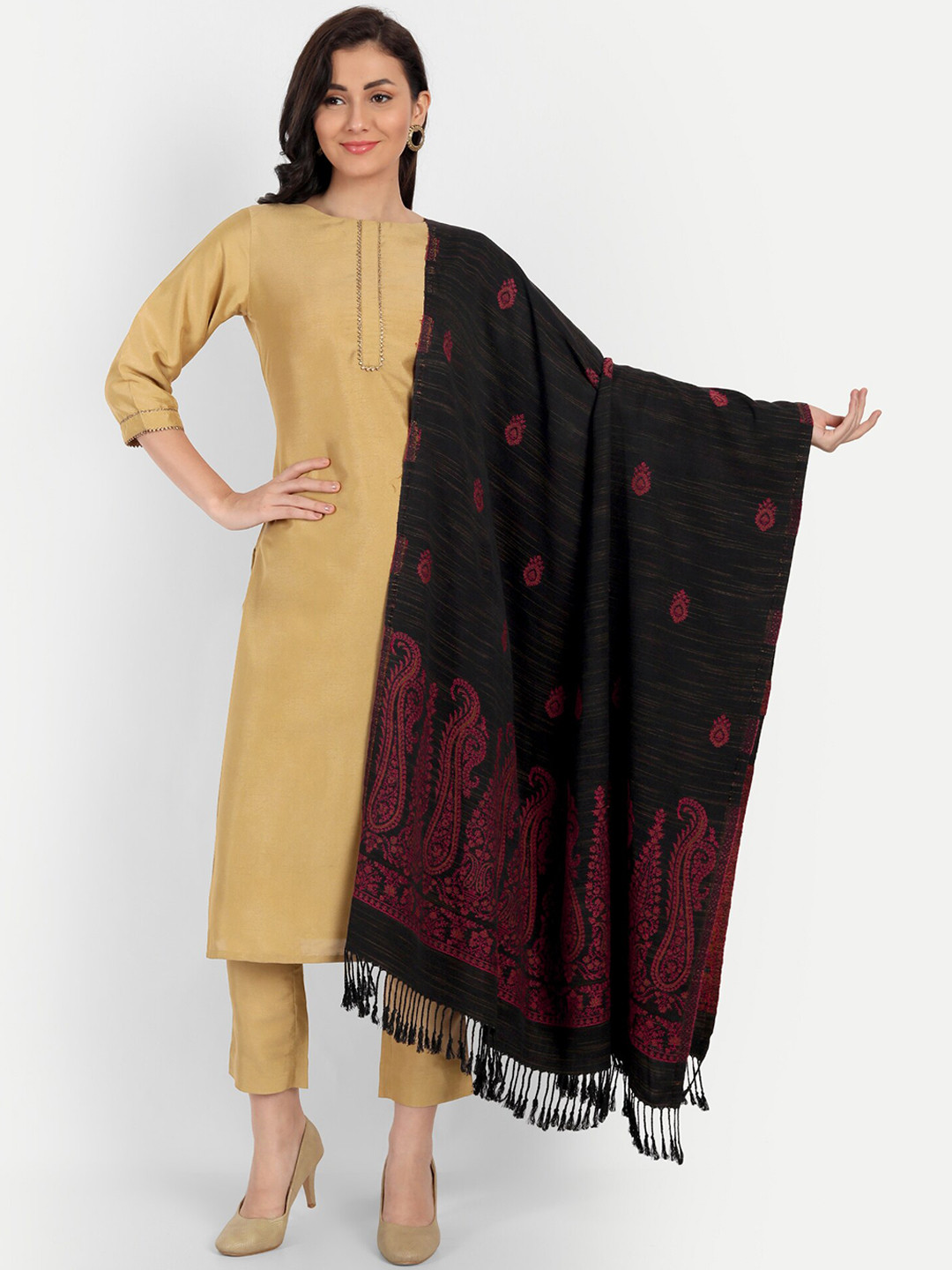 HK colours of fashion Women Wool Blend Woven Design Wool Shawl