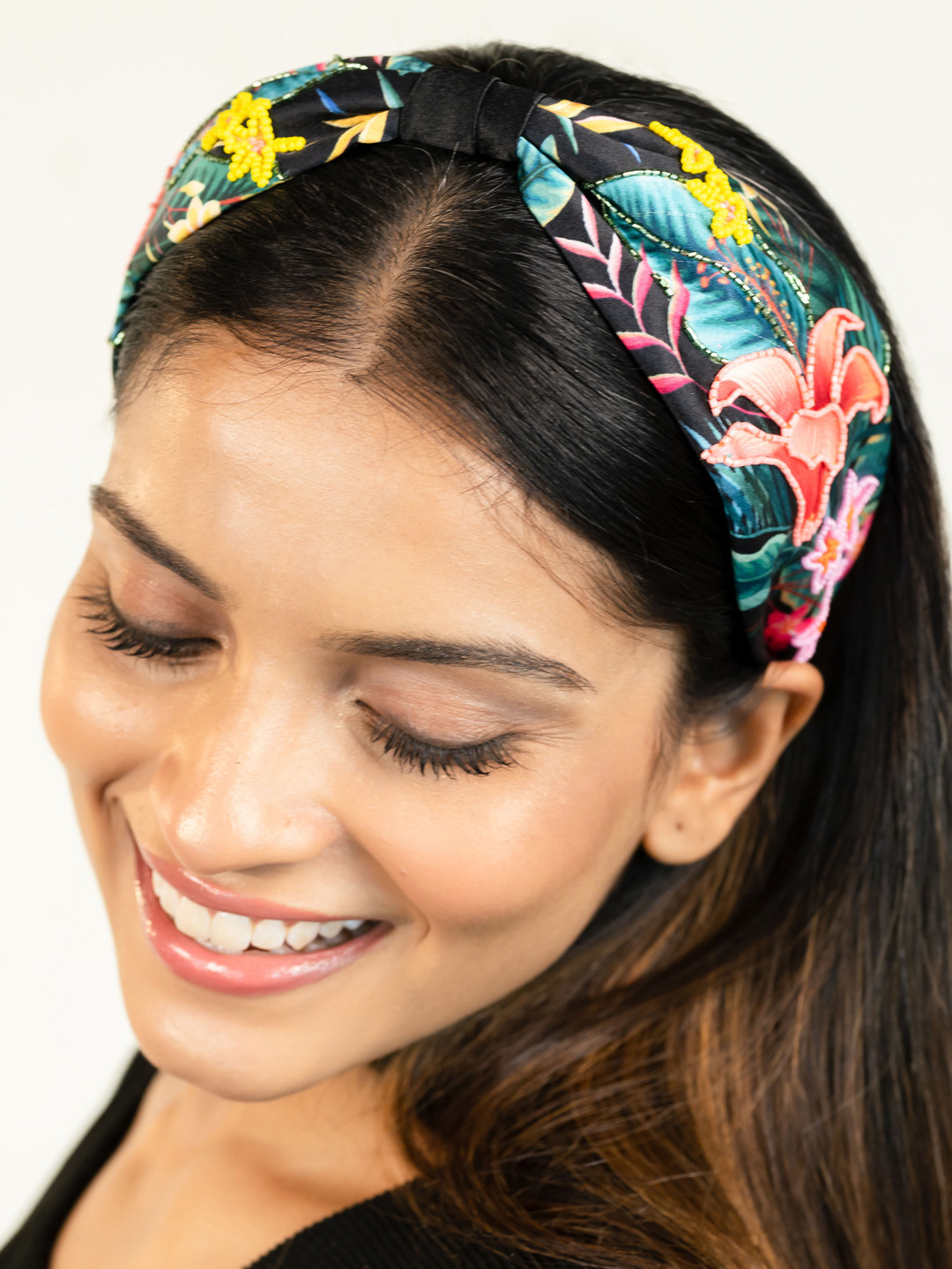 HAIR DRAMA CO. Women Tropical Printed and Embellished Knotted Headband