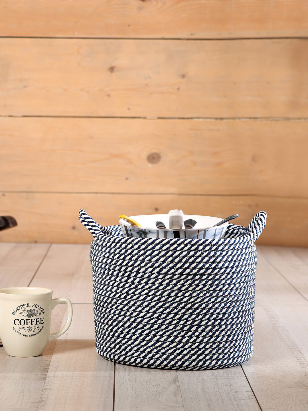 Pano Striped Bamboo Storage Basket