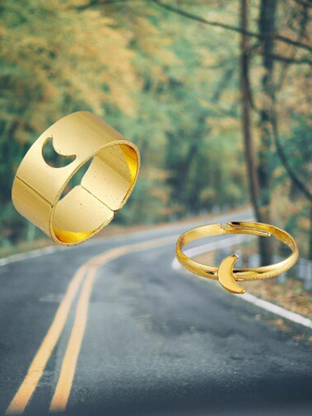 Pinapes Set of 2 Gold Plated Half Moon Rings