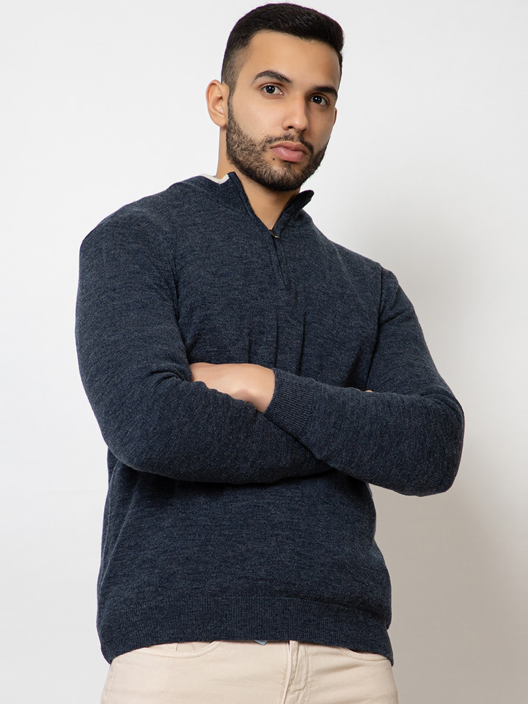 ARMISTO Men Blue Woolen Half Zip Pullover