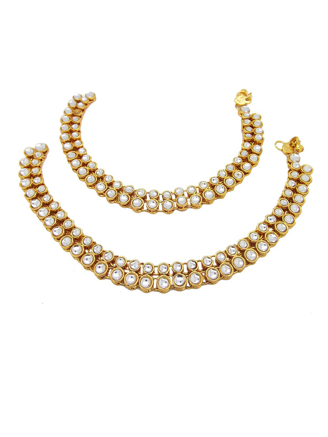 FEMMIBELLA Women Gold-Plated Kundan Studded & Beaded Anklet With Ghungroo