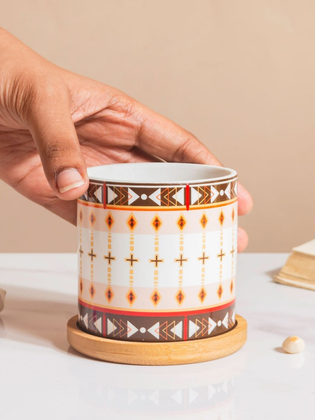 Nestasia Printed Ceramic Planter with Coaster