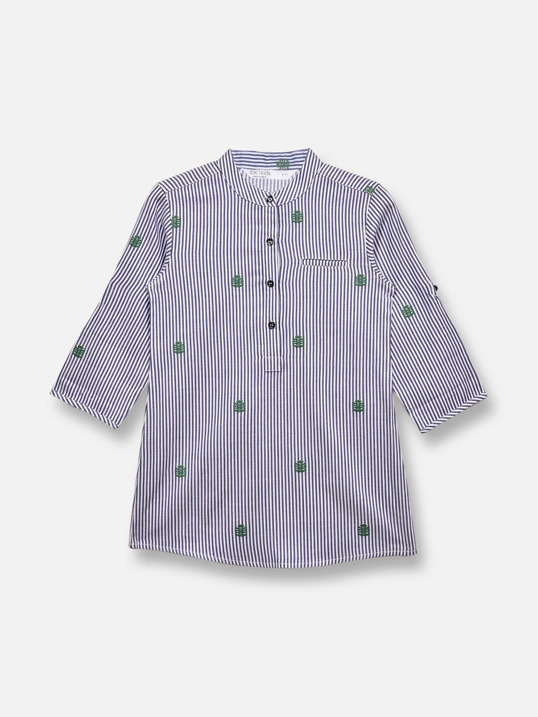 IDK Blue Girls Striped Mandarin Collar Shirt Style Top