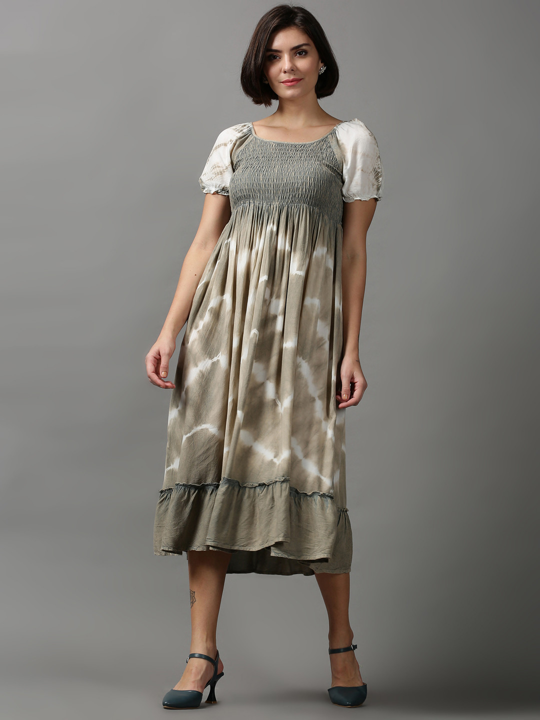 SHOWOFF Women Tie and Dye Dyed Cotton Empire Midi Dress