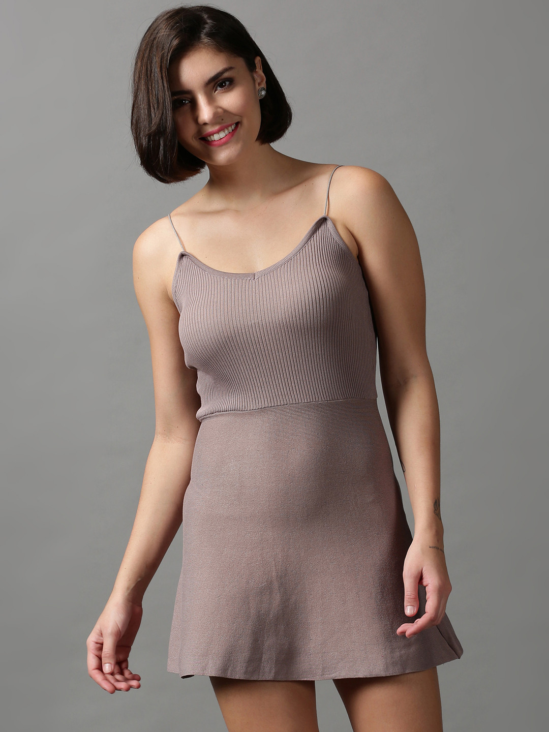 SHOWOFF Women Solid Acrylic Above Knee A-Line Dress