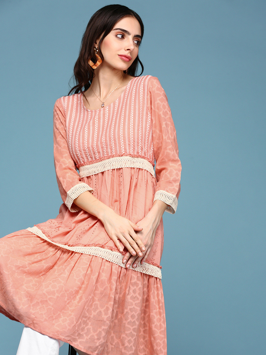 SHOWOFFWomen Self Design Knee Length A-Line Midi Dress