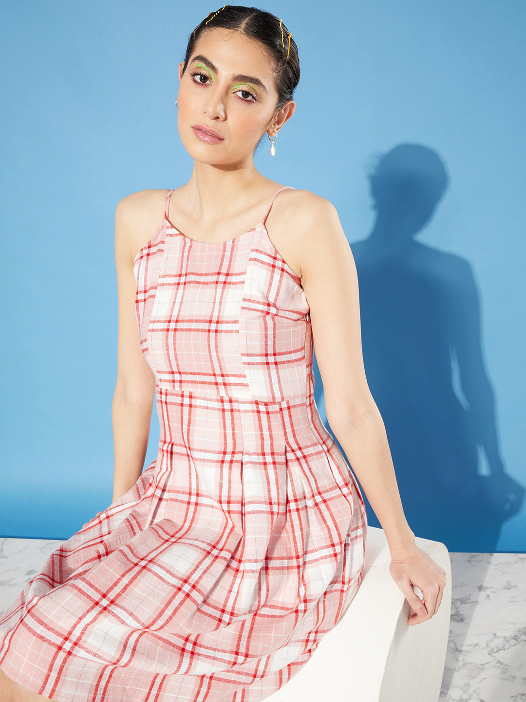 People White Pure Cotton Checked Mini Dress
