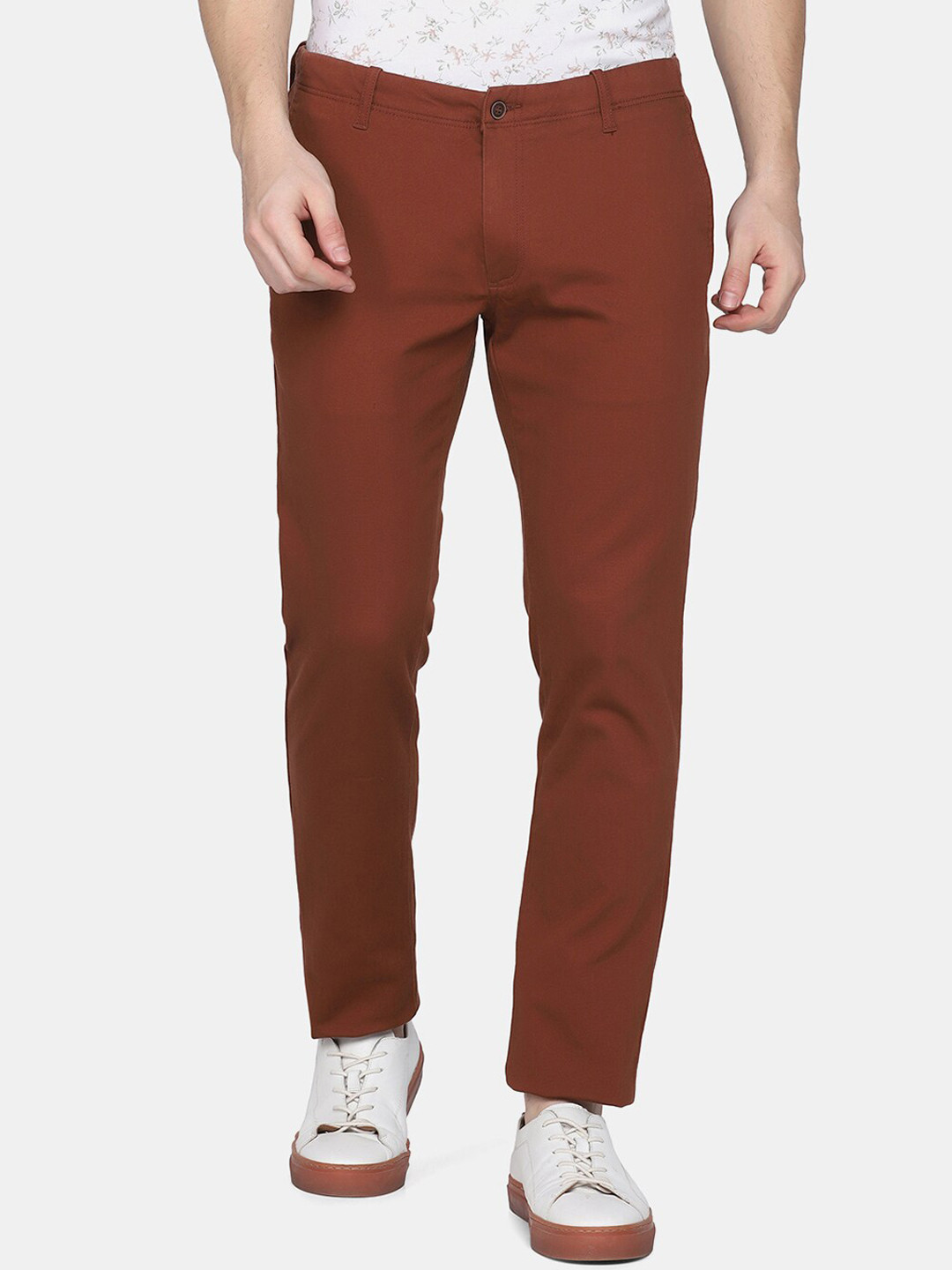 Blackberrys Men Rust Slim Fit Low-Rise Trousers