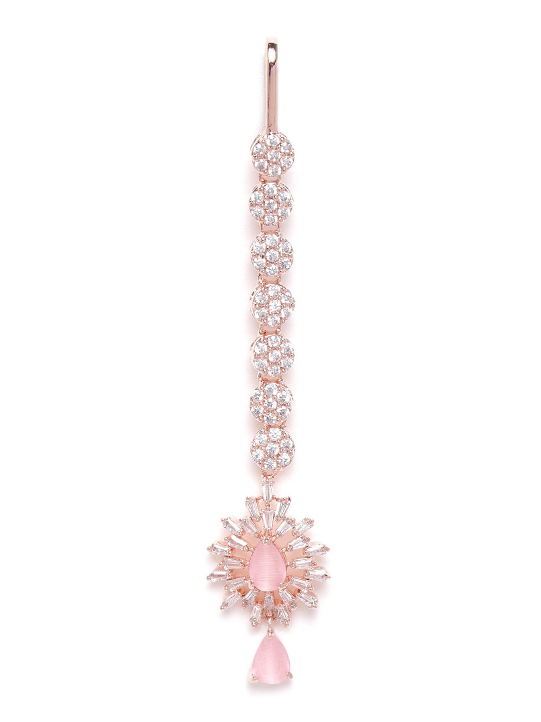 JEWELS GEHNA Rose Gold Plated AD Studded  Maang Tika Head Jewellery