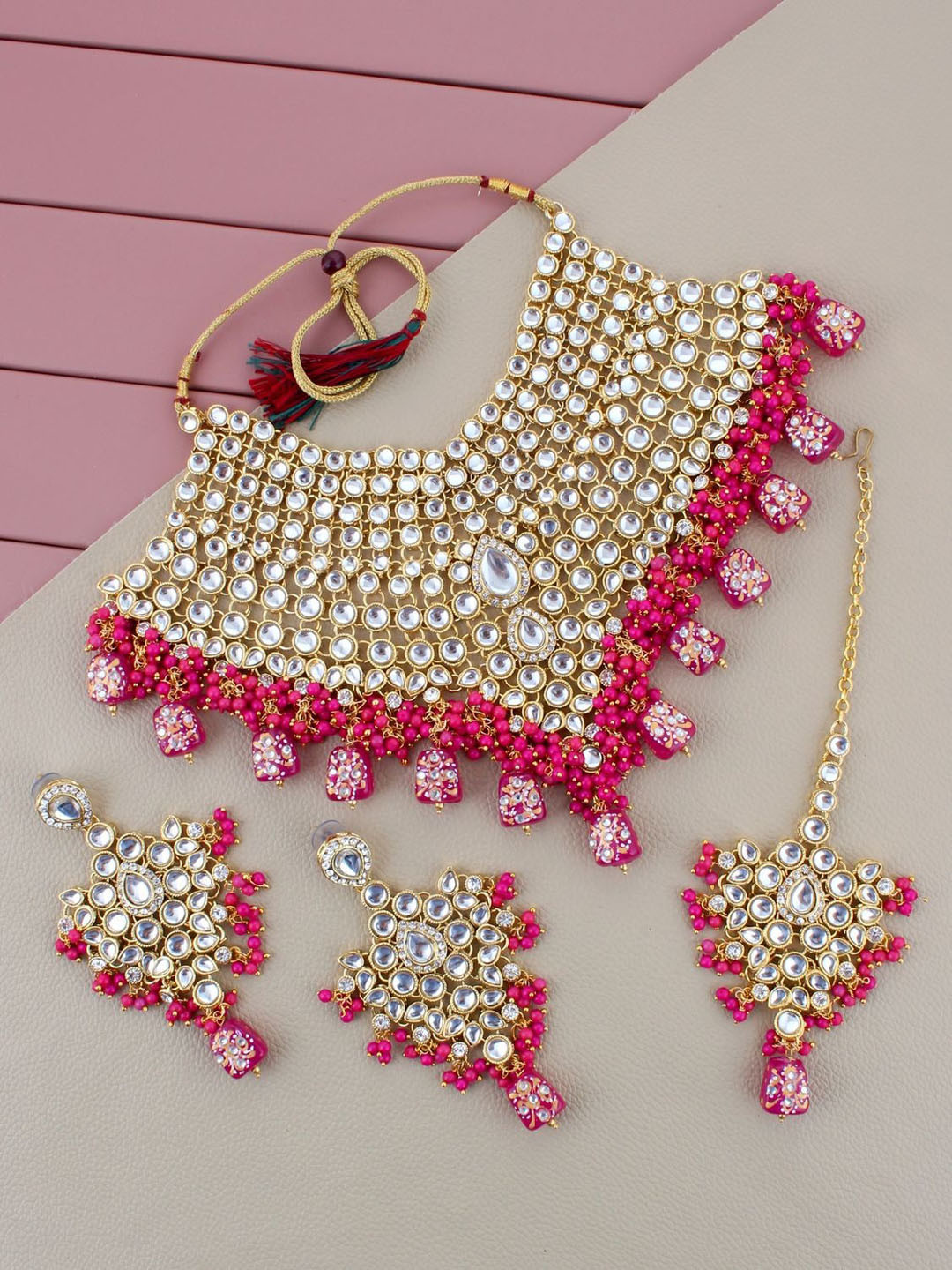 LUCKY JEWELLERY Gold-Plated Crystal Stone Studded Jewellery Set
