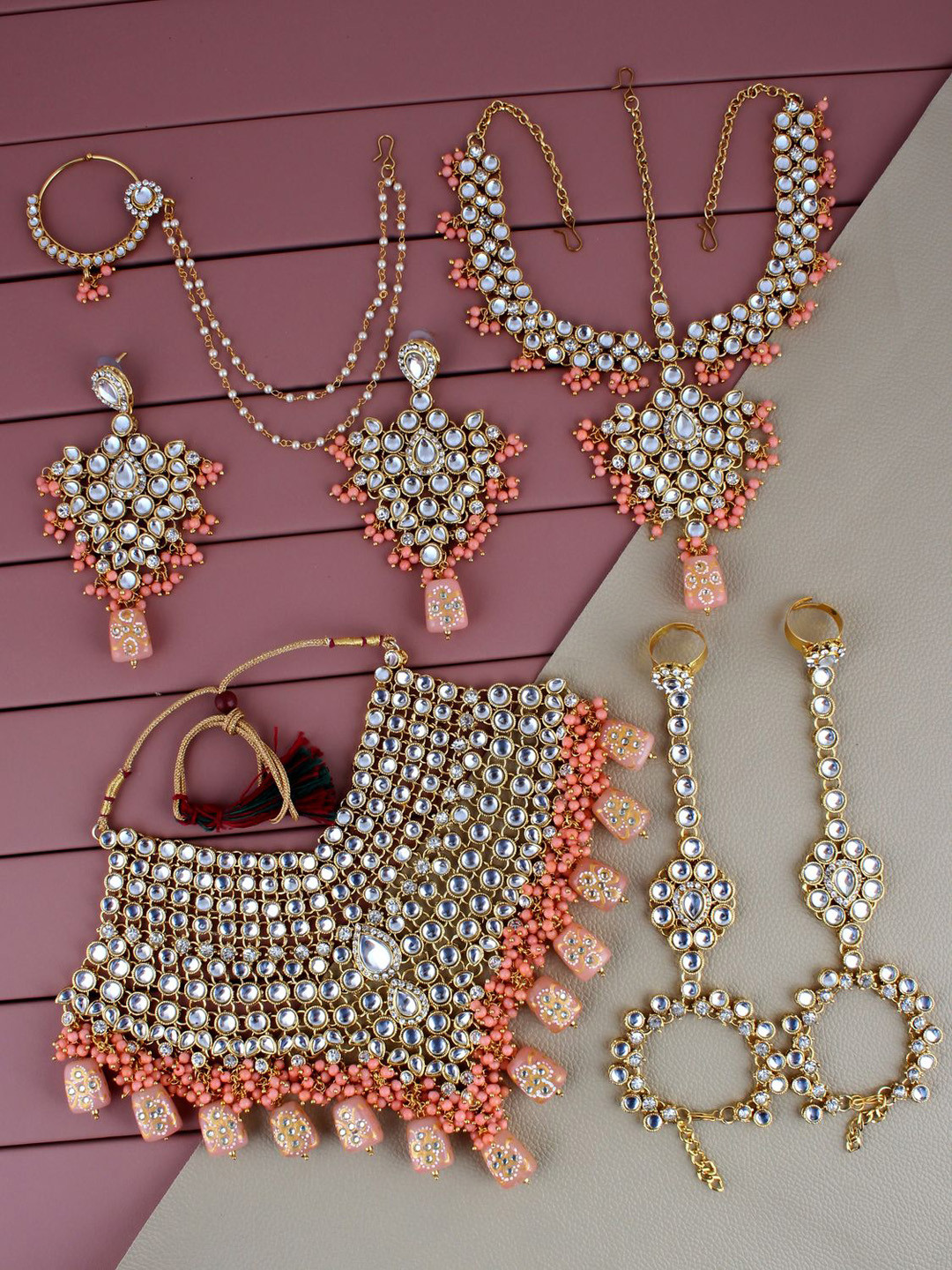 LUCKY JEWELLERY Gold-Plated Crystal Stone Studded Jewellery Set