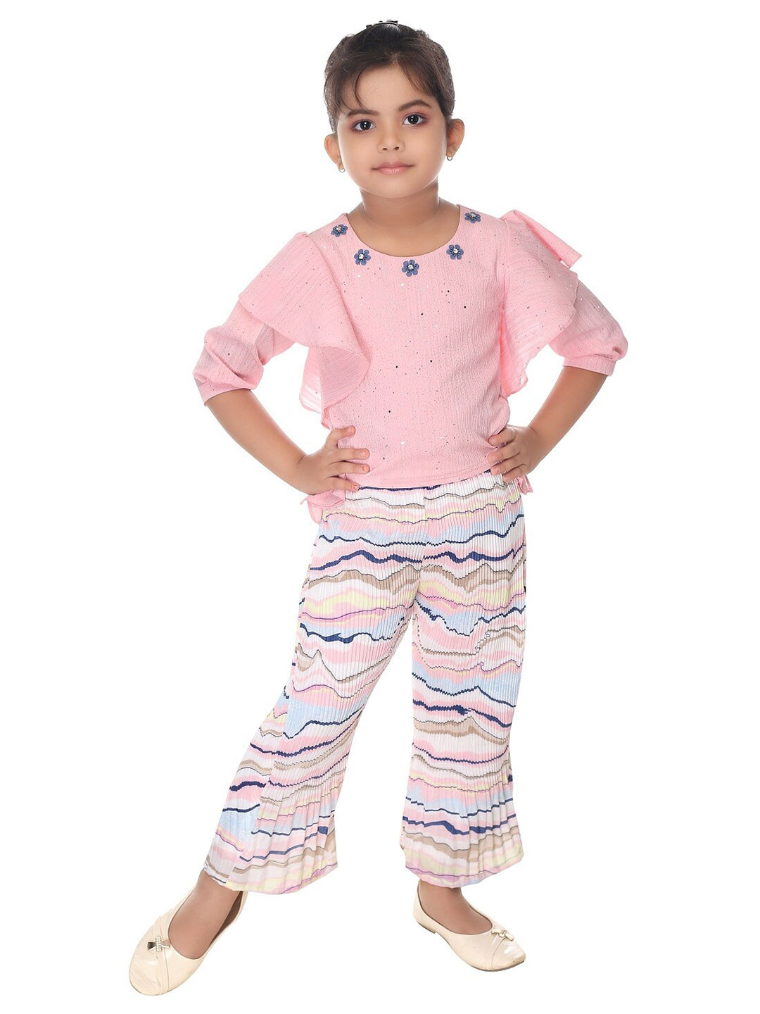 Nottie Planet Girls Pink & Blue Top with Palazzos