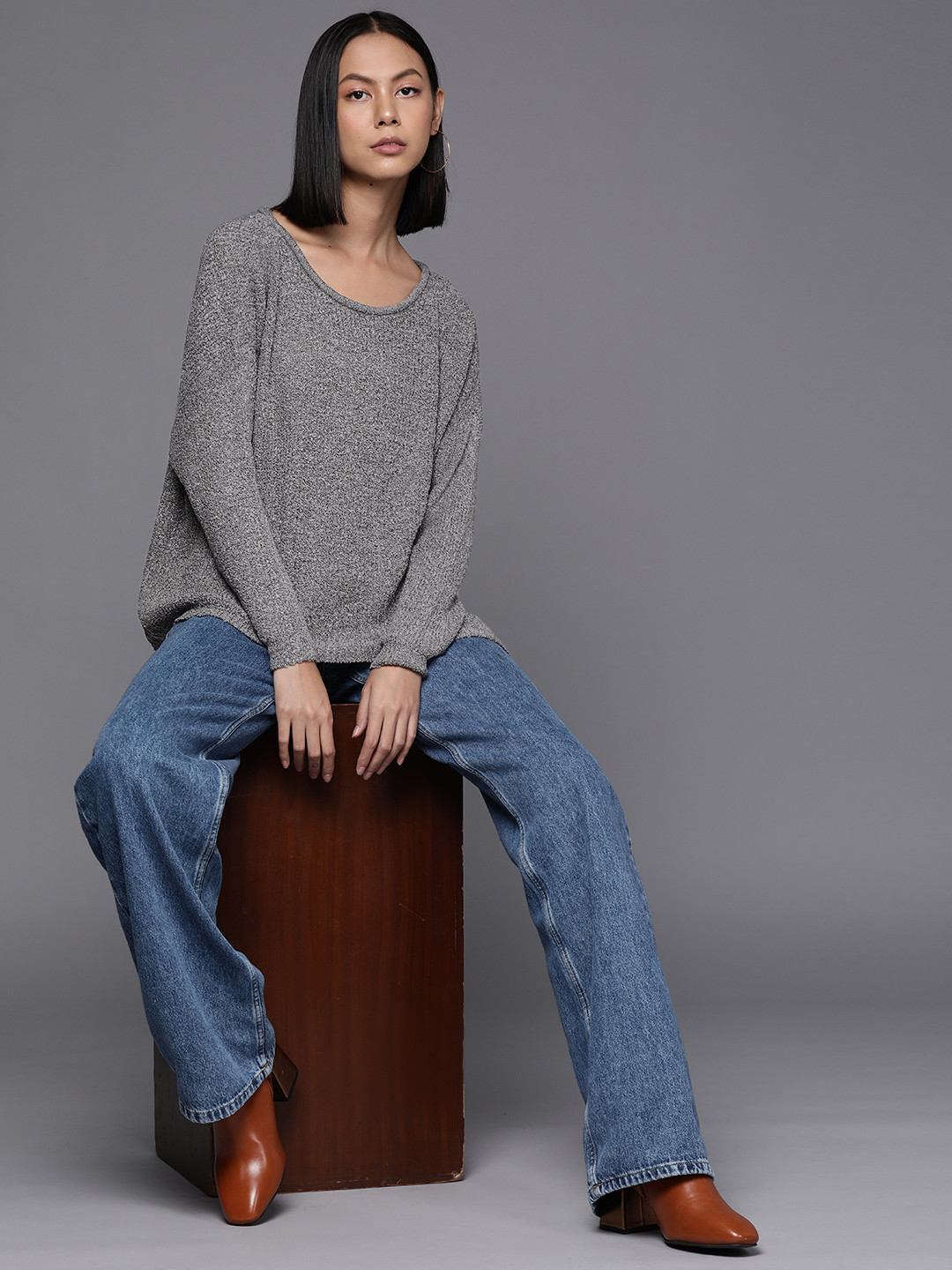 Allen Solly Woman Grey Self Design Pullover