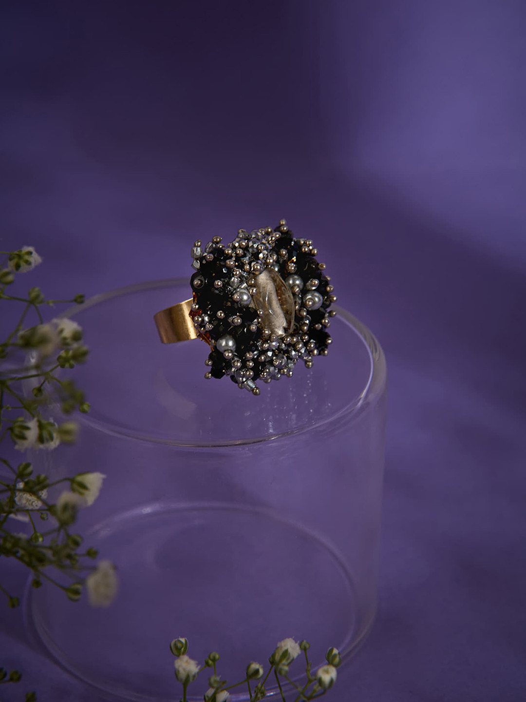 D'oro Gold-Plated Beaded Ring