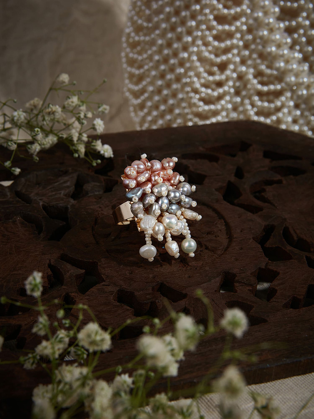 D'oro Women Pearl Ring