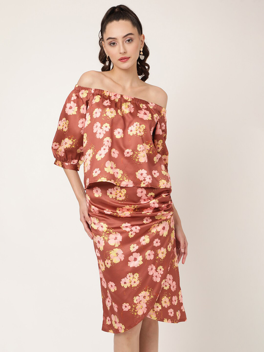 ELLE Women Floral Printed Off-Shoulder Crop Top