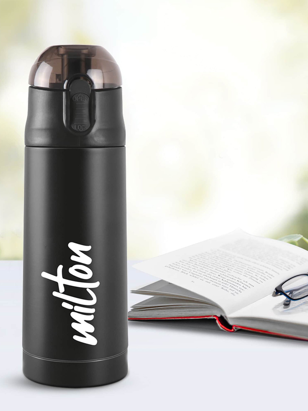 Milton Crown Black Stainless Steel Double Wall Vacuum Water Bottle - 350ml