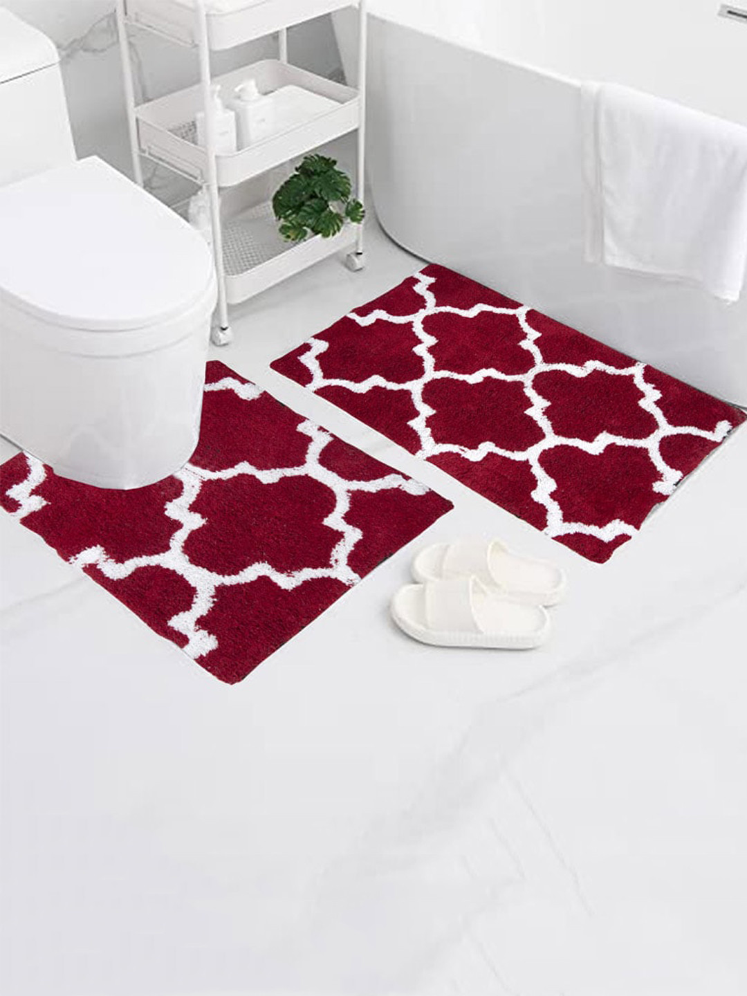 AAZEEM Maroon Set Of 2 Anti-Skid Bath Rug