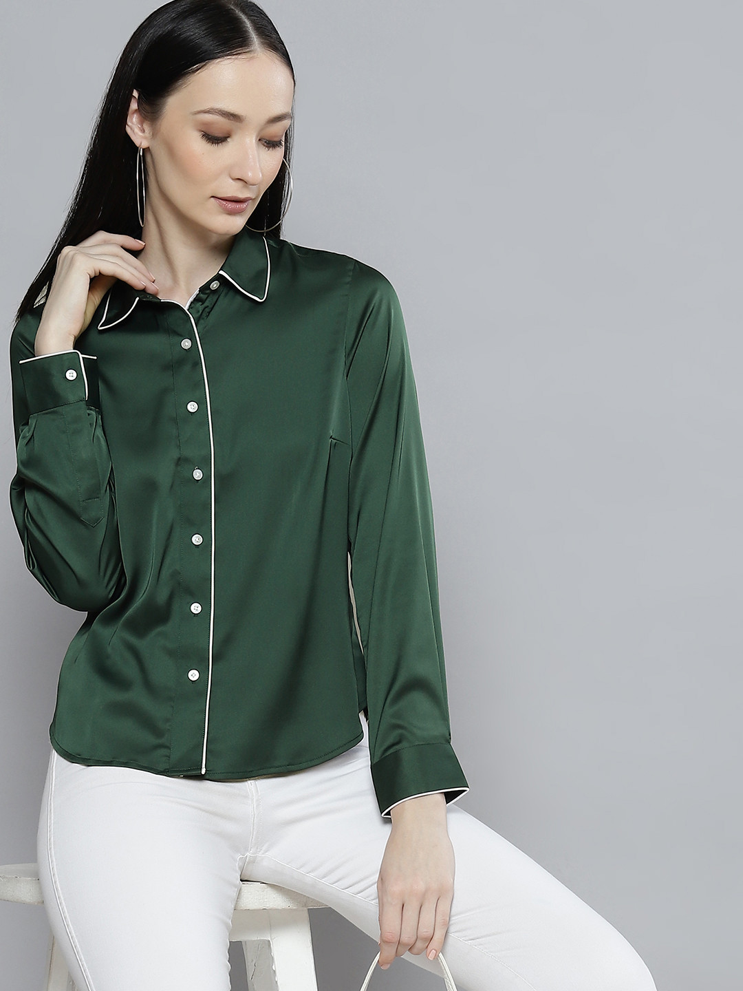 DENNISON Women Green Solid Smart Casual Shirt