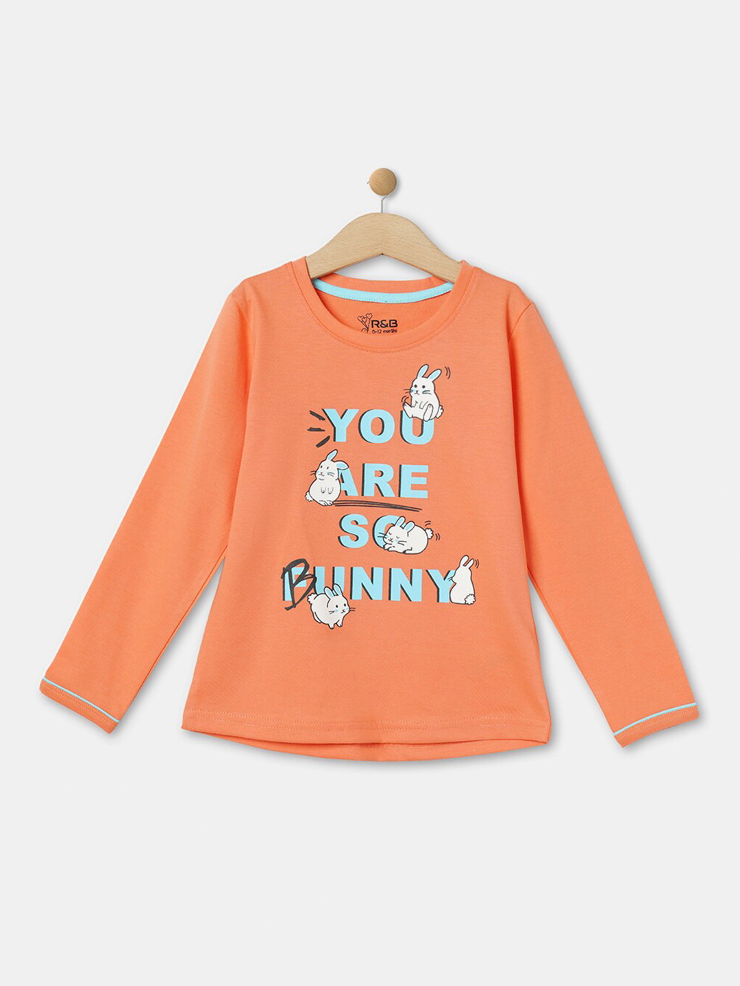 R&B Girls Peach Pure Cotton Printed Top