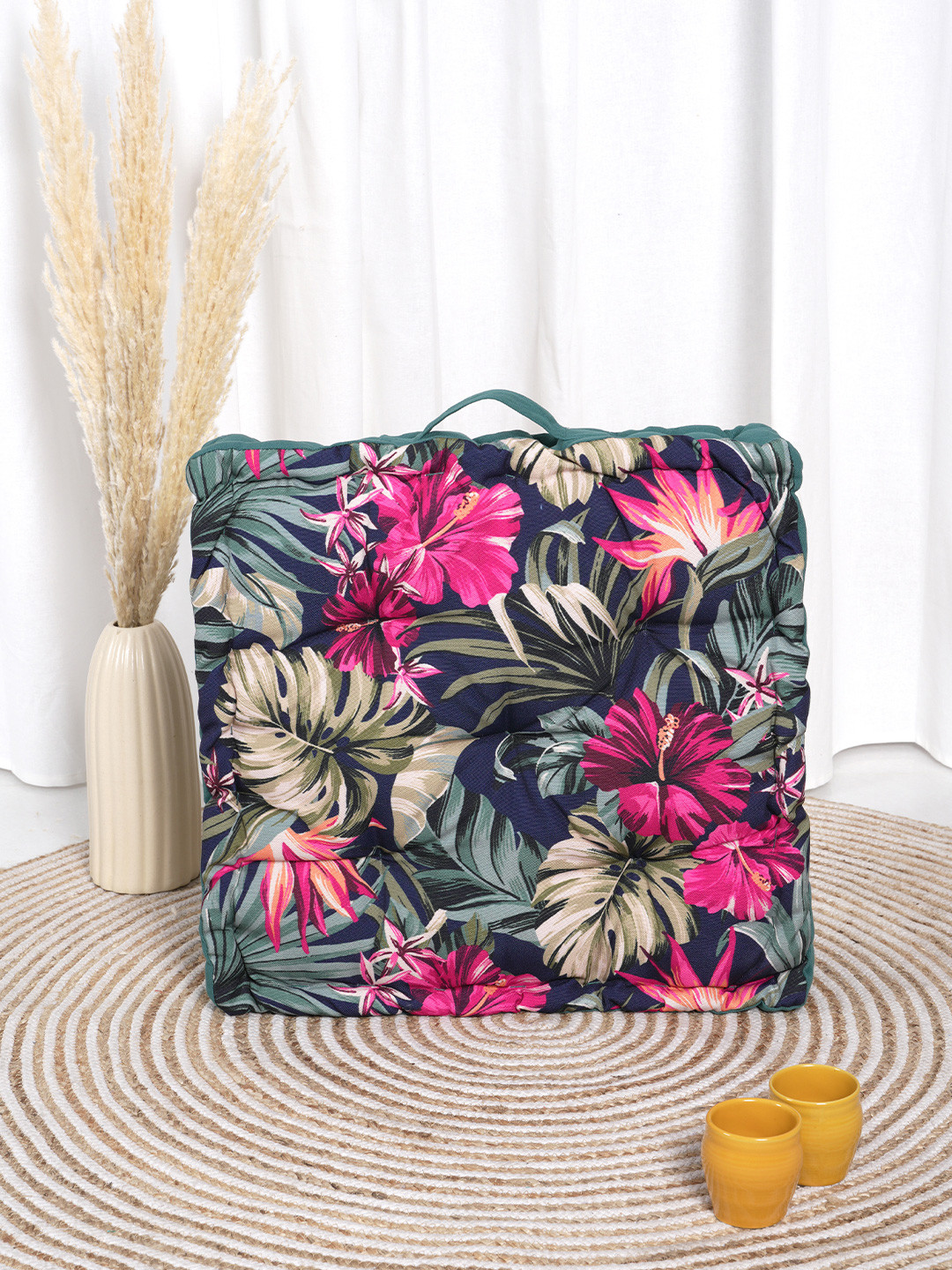 BLANC9 Floral Printed Square Floor Cushion