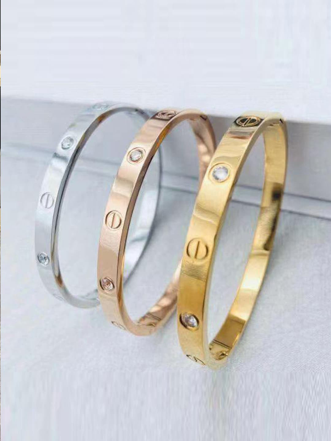 Designs By Jewels Galaxy Women Set Of 3 Rose Gold -Plated American Diamond Bracelet