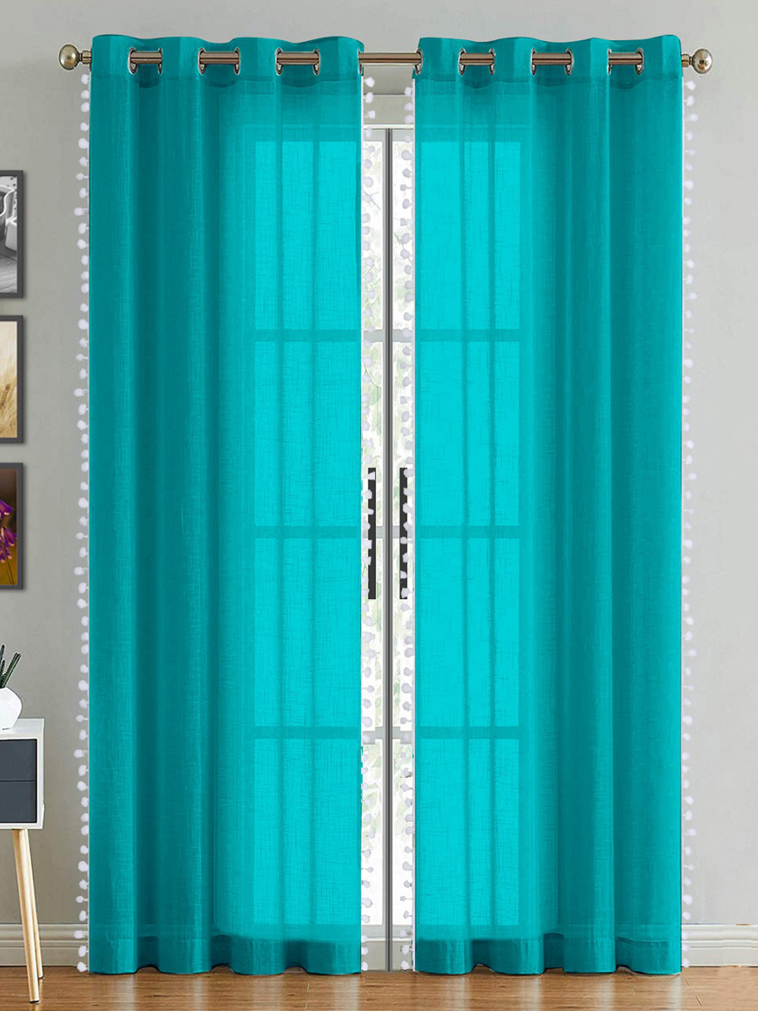 HOMEMONDE Border Pompom Sheer Window Curtain