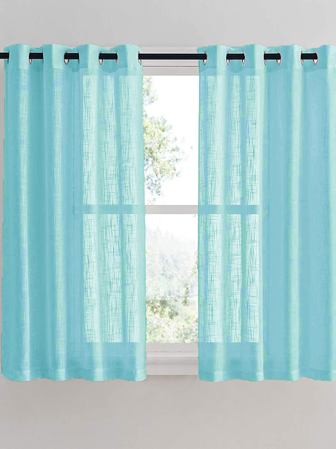 HOMEMONDE Turquoise Blue Sheer Window Curtain