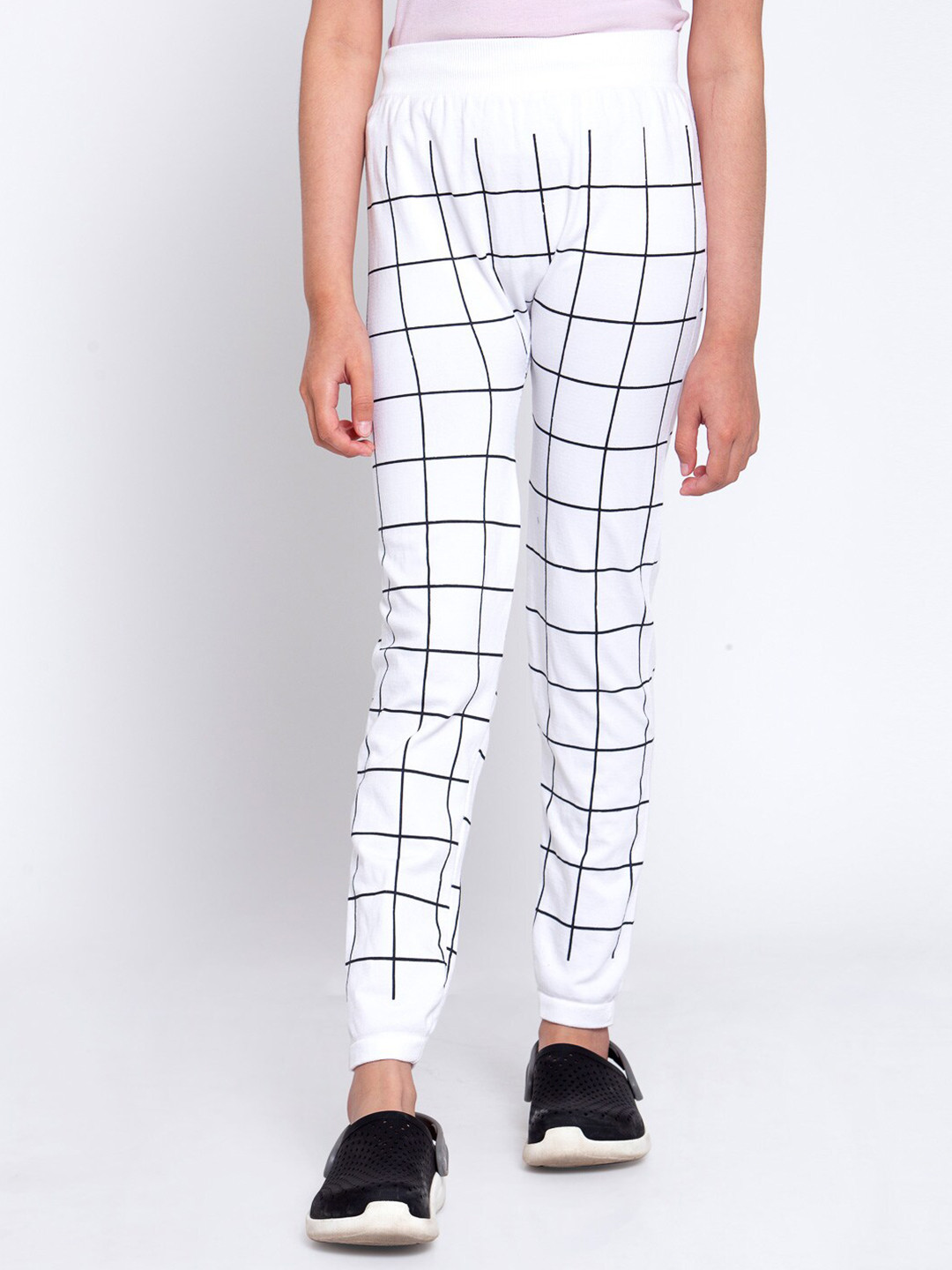 KLOTTHE Girls Checked Ankle-Length Slim-Fit Jeggings