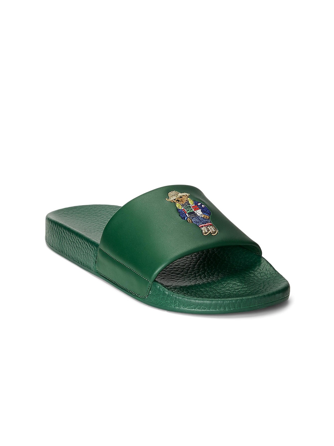 Buy Polo Ralph Lauren Men Green Brown Embroidered Sliders Flip