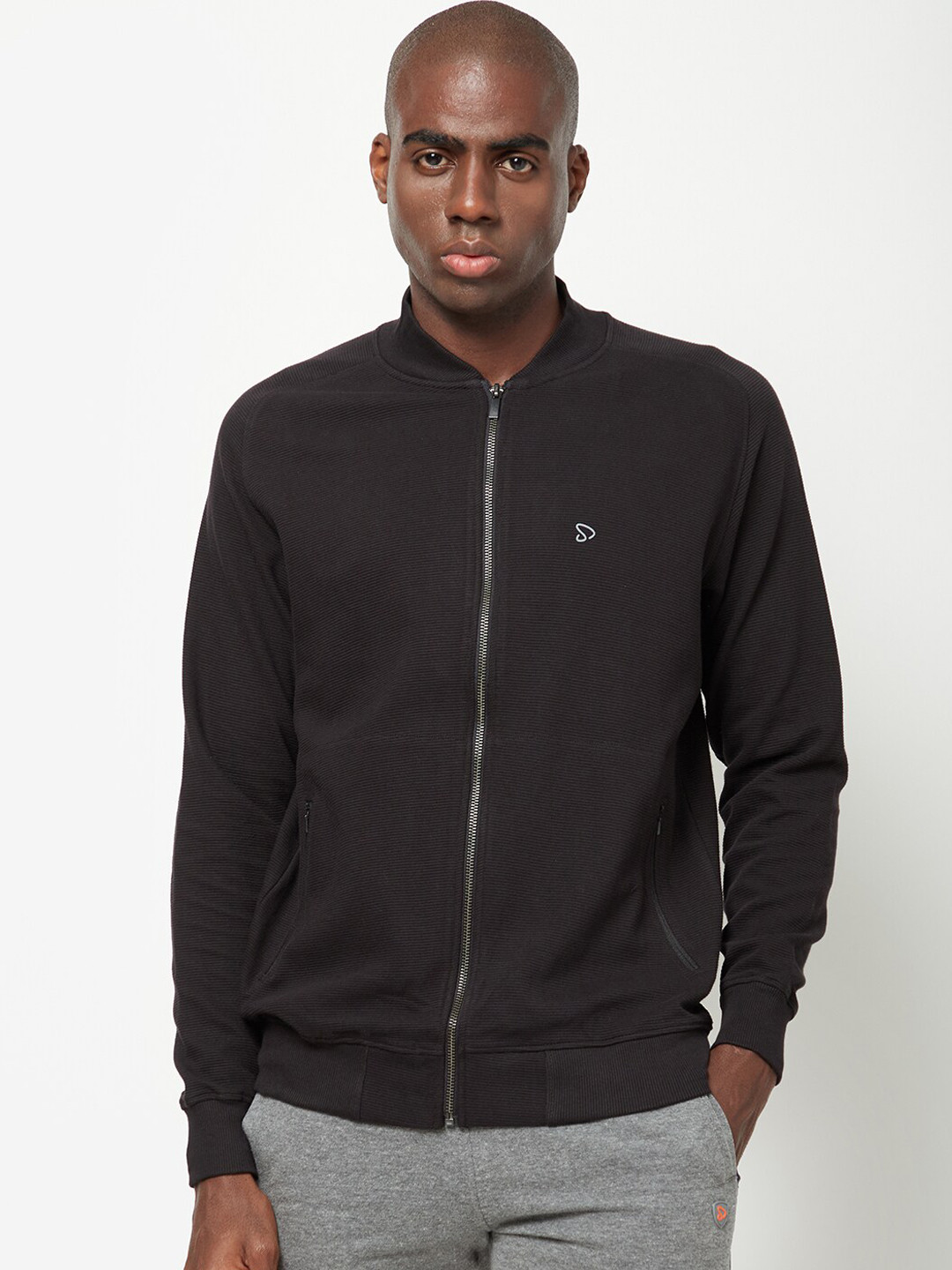 SPORTO Men Solid Ribbed Bomber Jacket