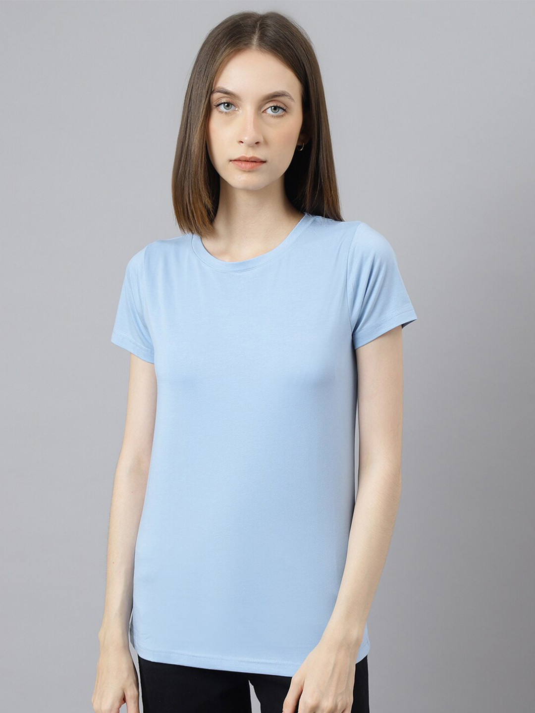 BESIMPLE Women Blue Round Neck T-shirt