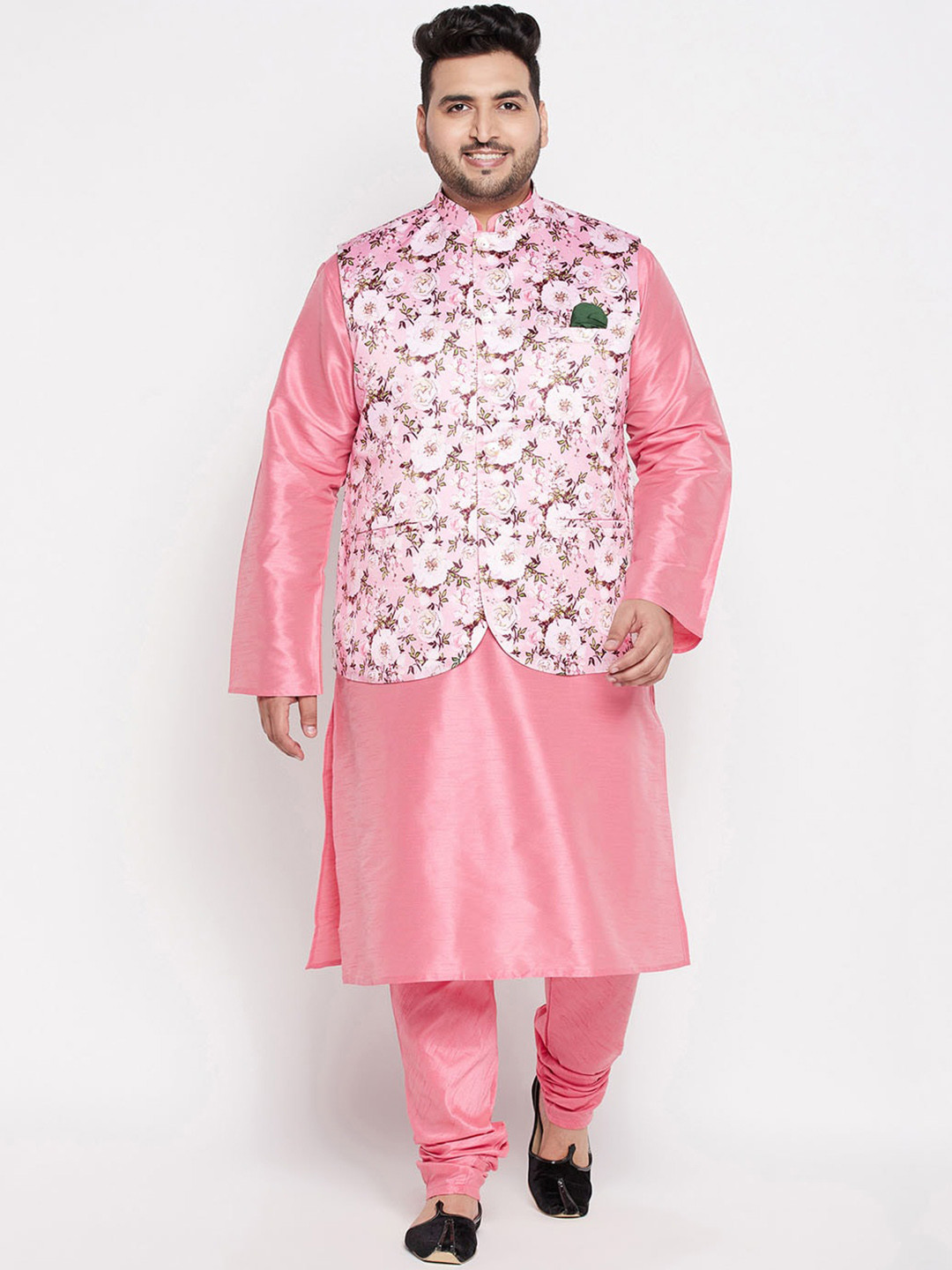 VASTRAMAY Men Pink Floral Kurta with Churidar