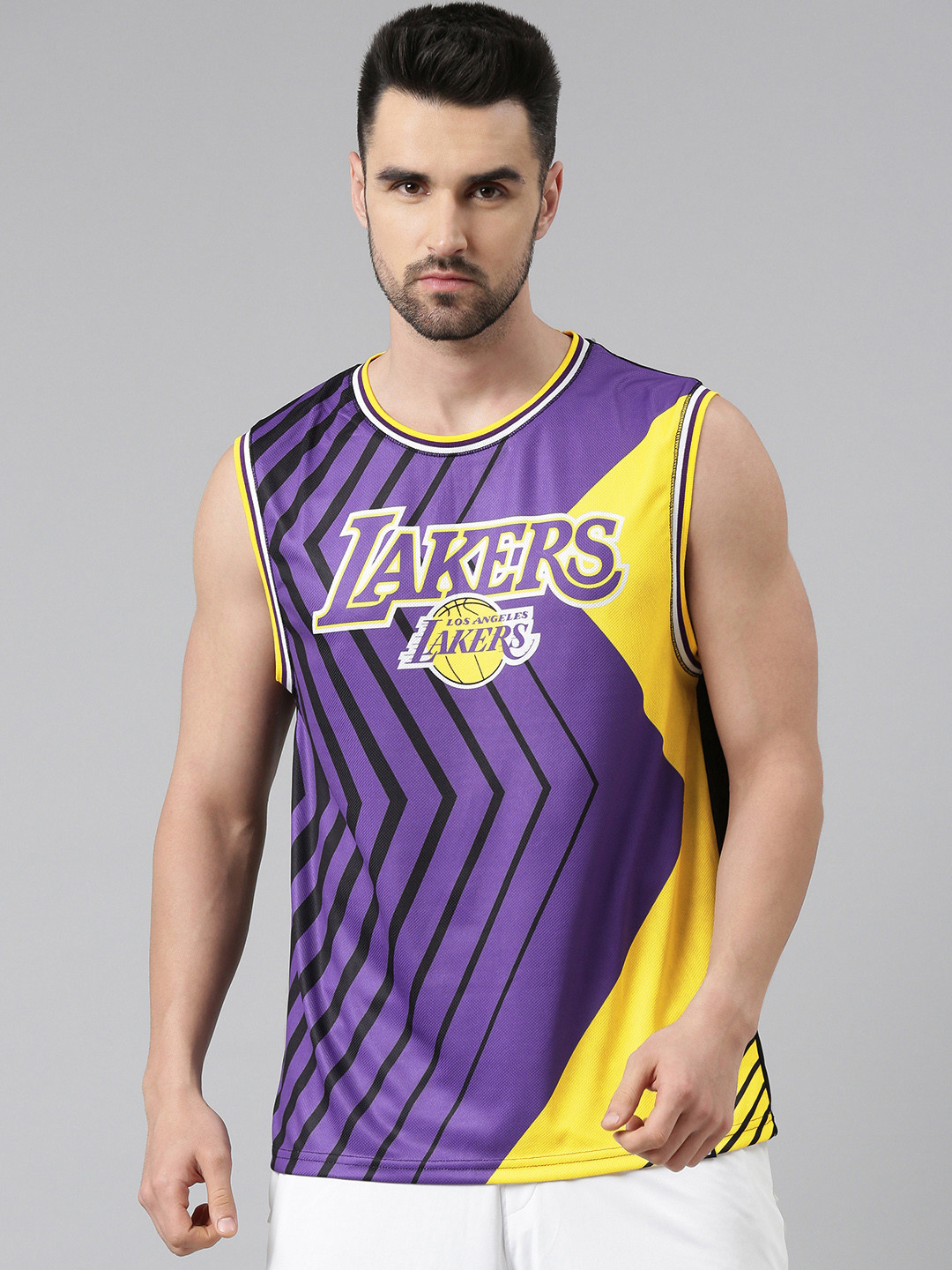Buy NBA Men Purple & Yellow Los Angeles Lakers Basketball T-shirt 
